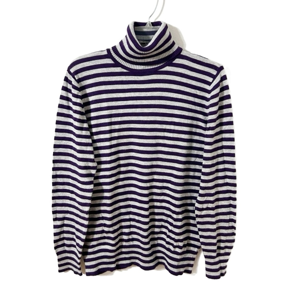Vintage Joseph A Purple Gray Stripe Turtleneck Sweater Rayon Nylon Long Sleeve
